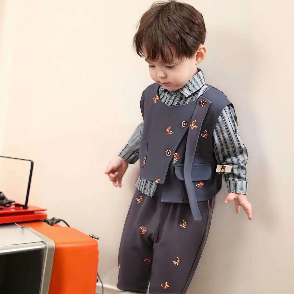 2026 Spring And Autumn New Baby Boy's Clothing Set Korean Edition Handsome Children's Suit Bow Vest Shirt Pants 3PCS 1-5Years