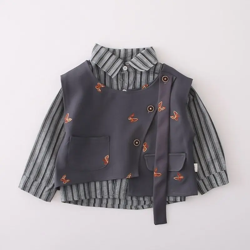 2026 Spring And Autumn New Baby Boy's Clothing Set Korean Edition Handsome Children's Suit Bow Vest Shirt Pants 3PCS 1-5Years