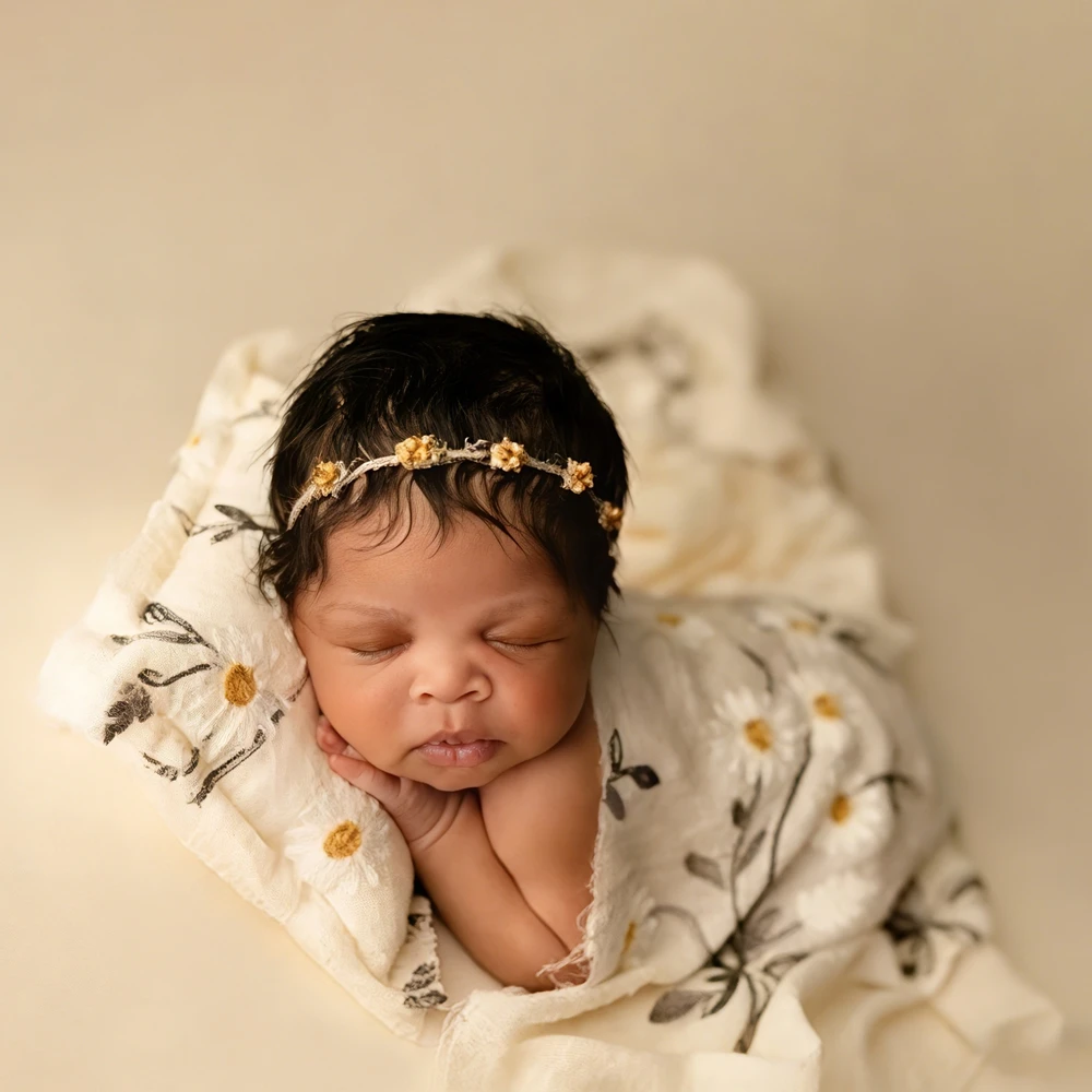 Newborn Photography Props Daisy Floral Muslin Swaddle Blanket Baby Photo Shoot Wrap Infant Studio Prop