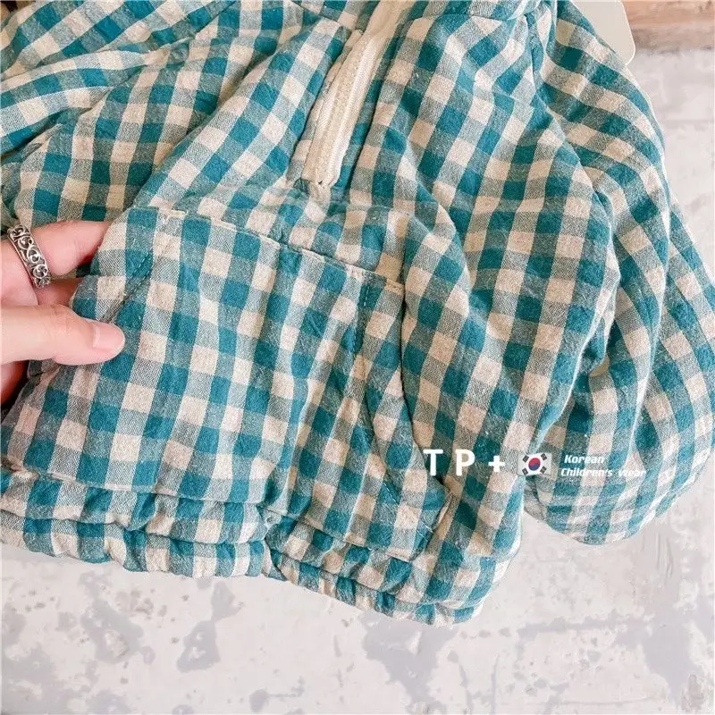 Fashion Plaid Kids Jacket 2026 Korean Thicken Cotton Warm Boys Girls' Coat Baby Cotton Coat Plush Winter Children's Clothing