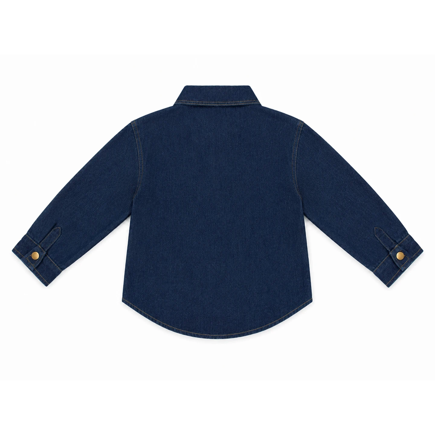 CH Boys Subtle Letter Detail Embroidery Point Collar Snap Fasteners Long Sleeve Denim Shirt Retro Daily Wear