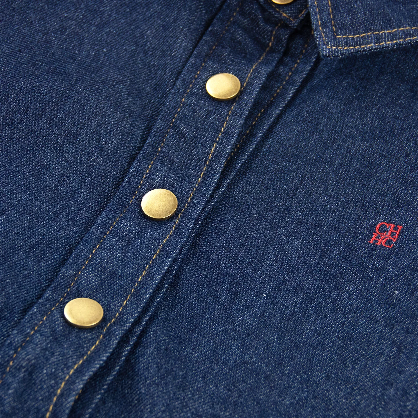 CH Boys Subtle Letter Detail Embroidery Point Collar Snap Fasteners Long Sleeve Denim Shirt Retro Daily Wear