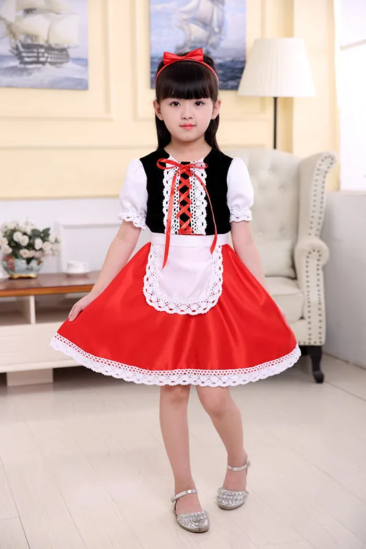 Halloween Carnival Birthday Party 5 Pieces Set Little Red Riding Hood Cosplay Costume Princess Dress + Accessories Set 1-12Yrs