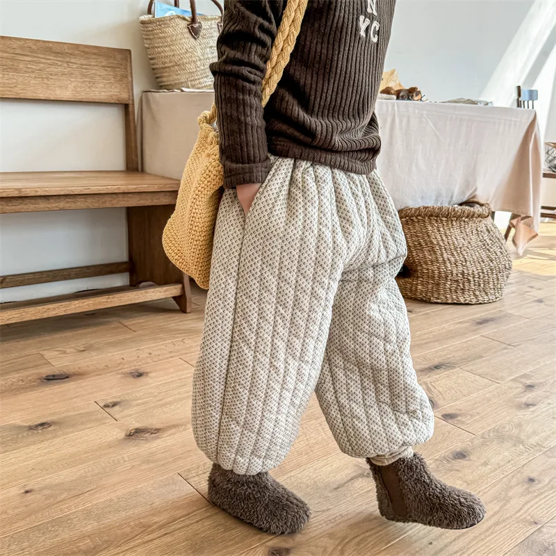2026 Winter Korean Style Children Cotton-padded Trousers Thicken Warm Printed Baby Girls Lantern Pants