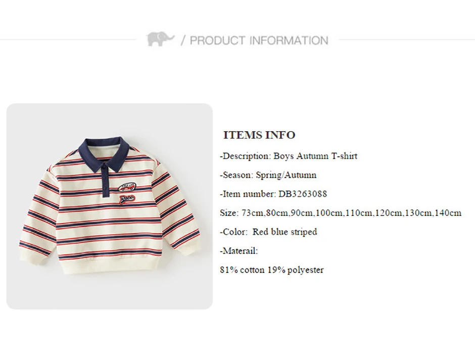 Dave Bella Boys Striped Sweatshirt Pullover Gentle Autumn Spring Long Sleeves Children Sportswear Tops Fashion Casual DB3263088
