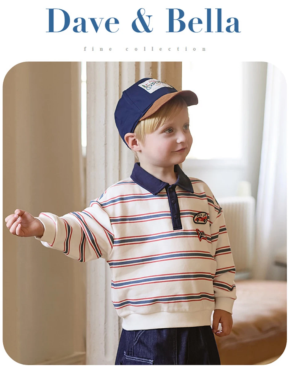 Dave Bella Boys Striped Sweatshirt Pullover Gentle Autumn Spring Long Sleeves Children Sportswear Tops Fashion Casual DB3263088