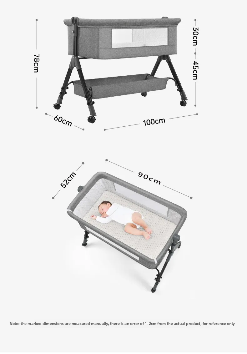 3 Height Adjustable Baby Bassinet Portable Bedside Co Sleeper Mobile Infant Cradle Rocking Bed with 5 Degree Anti Milk Spitting Tilt Lockable Silent Swivel Wheels Bottom Storage Basket Sunshade Mosquito Net Breathable Mesh Cot for Newborns