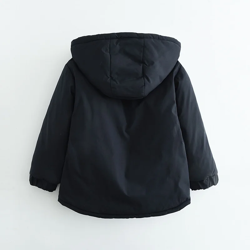 Boys Winter Hooded Cotton Jacket Polar Fleece Thicken Warm Coat 4-12 Years Kids Windproof Rainproof Outdoor Sports Outerwear