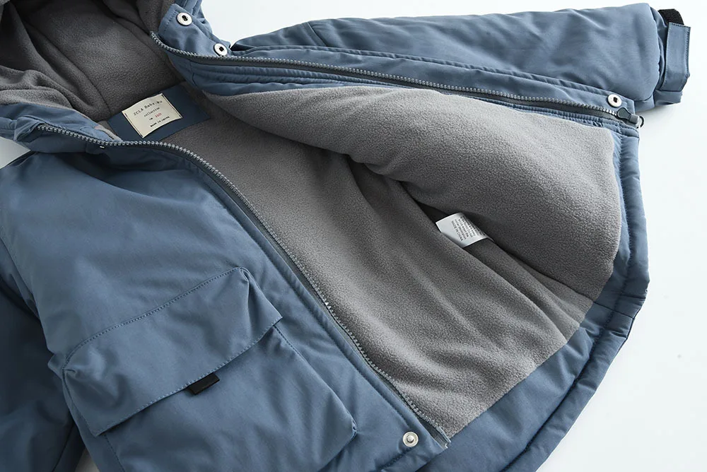 Boys Winter Hooded Cotton Jacket Polar Fleece Thicken Warm Coat 4-12 Years Kids Windproof Rainproof Outdoor Sports Outerwear