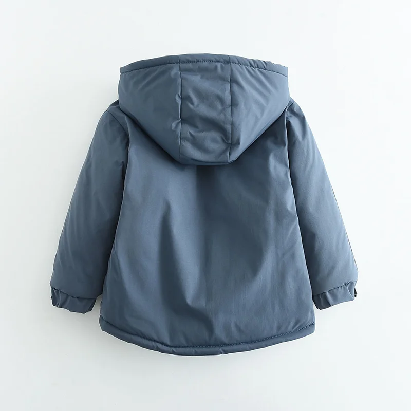 Boys Winter Hooded Cotton Jacket Polar Fleece Thicken Warm Coat 4-12 Years Kids Windproof Rainproof Outdoor Sports Outerwear