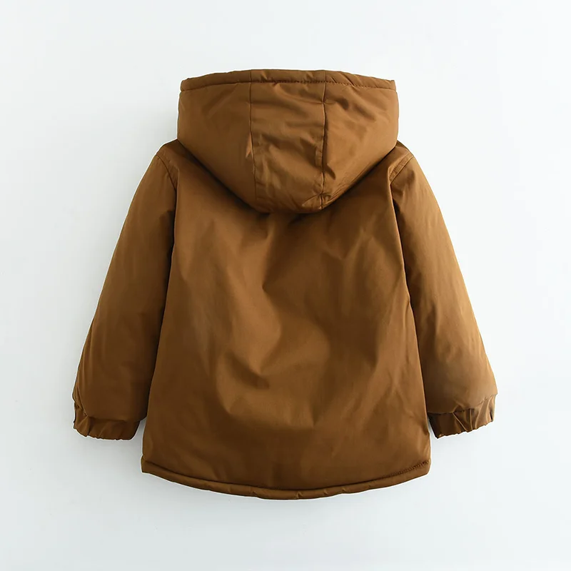 Boys Winter Hooded Cotton Jacket Polar Fleece Thicken Warm Coat 4-12 Years Kids Windproof Rainproof Outdoor Sports Outerwear