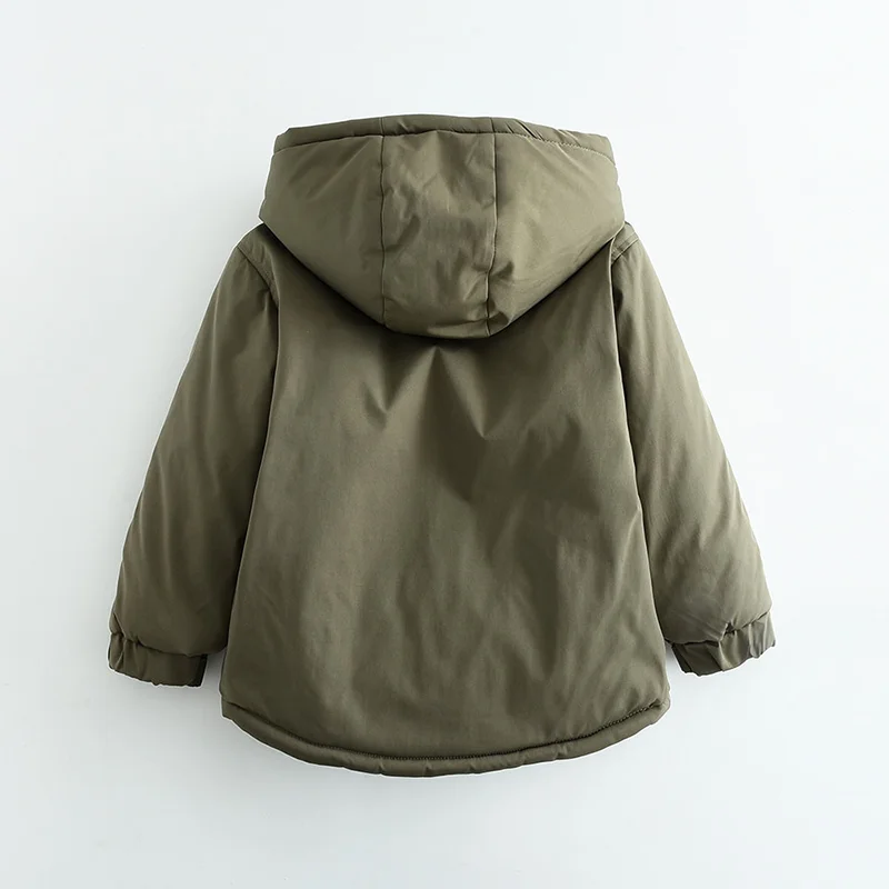 Boys Winter Hooded Cotton Jacket Polar Fleece Thicken Warm Coat 4-12 Years Kids Windproof Rainproof Outdoor Sports Outerwear