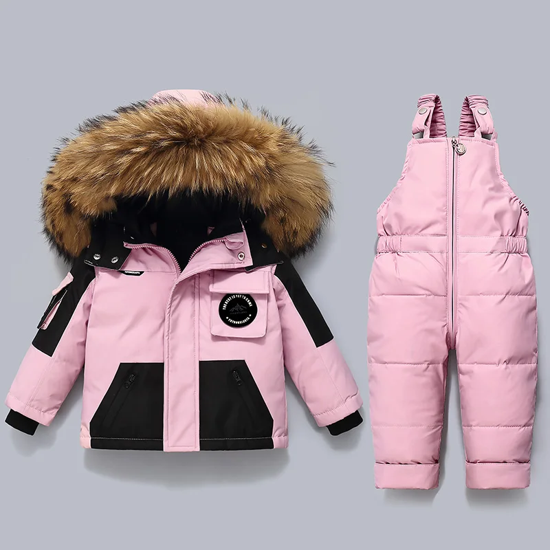 Russia Children Winter Set Warm Boy Ski Suit Thick Baby Girls Snowsuit 2pcs Set Boys Down Coat and Jumpsuit Kids Clothes 1-5 Yrs