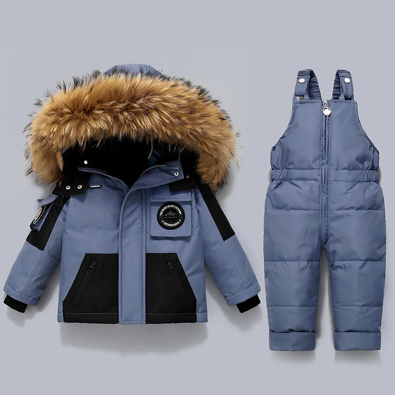 Russia Children Winter Set Warm Boy Ski Suit Thick Baby Girls Snowsuit 2pcs Set Boys Down Coat and Jumpsuit Kids Clothes 1-5 Yrs