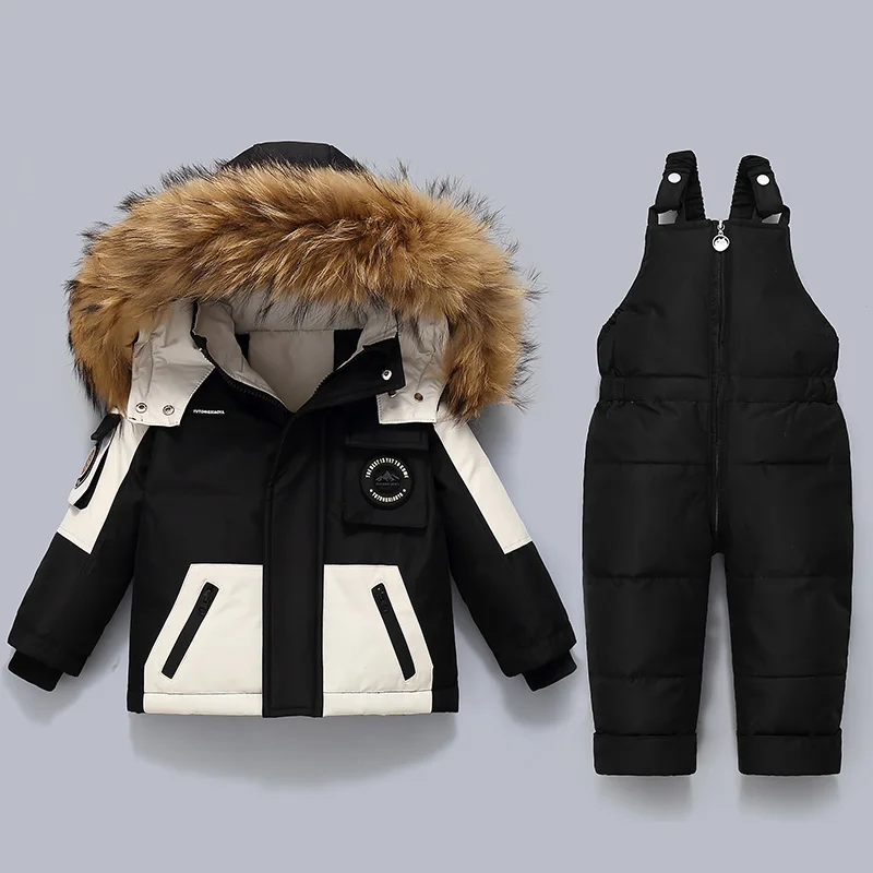 Russia Children Winter Set Warm Boy Ski Suit Thick Baby Girls Snowsuit 2pcs Set Boys Down Coat and Jumpsuit Kids Clothes 1-5 Yrs
