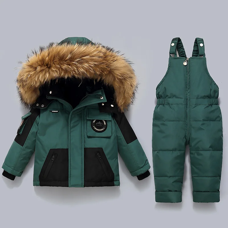 Russia Children Winter Set Warm Boy Ski Suit Thick Baby Girls Snowsuit 2pcs Set Boys Down Coat and Jumpsuit Kids Clothes 1-5 Yrs