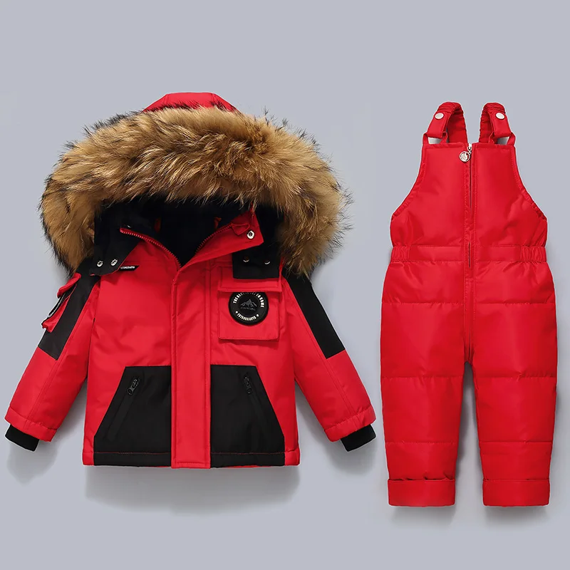 Russia Children Winter Set Warm Boy Ski Suit Thick Baby Girls Snowsuit 2pcs Set Boys Down Coat and Jumpsuit Kids Clothes 1-5 Yrs