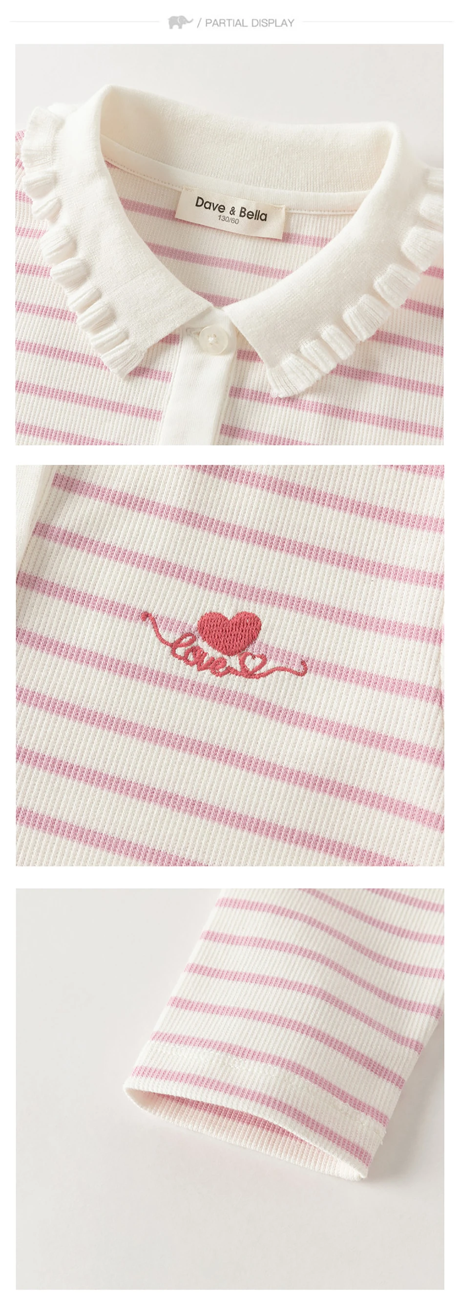 Dave Bella Girls Long Sleeve Polo T-Shirt Kids Autumn Spring Stripe Tops Children Cotton Casual Outdoor Clothes DK3263391