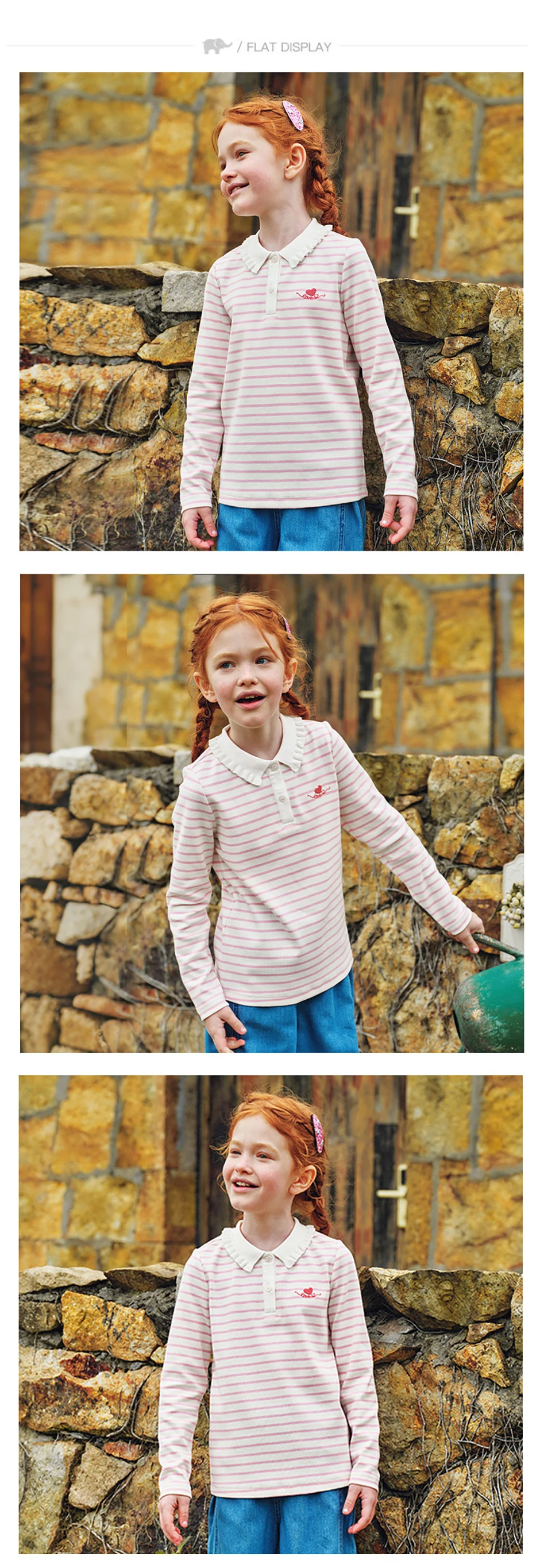 Dave Bella Girls Long Sleeve Polo T-Shirt Kids Autumn Spring Stripe Tops Children Cotton Casual Outdoor Clothes DK3263391