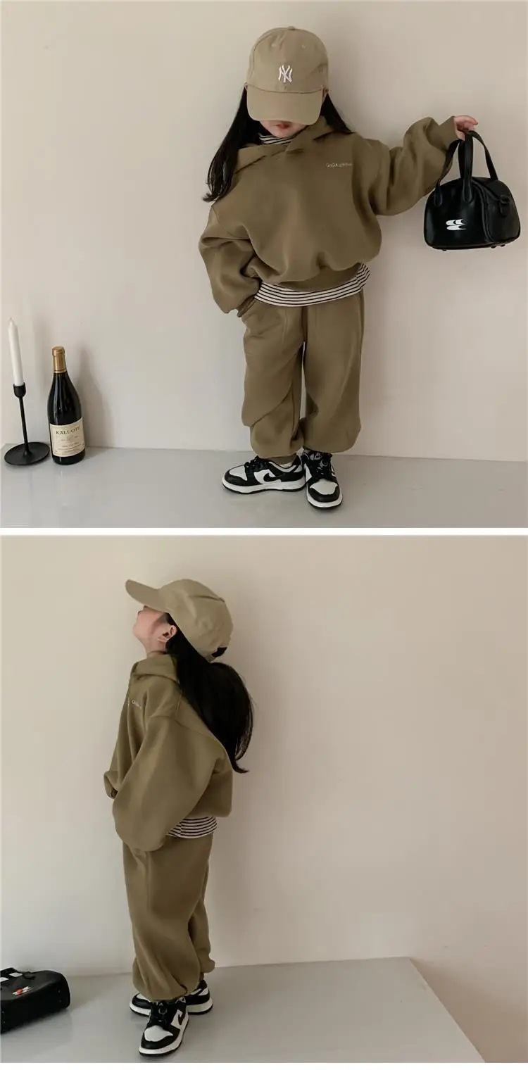 Winter New Children Fleece Sweatshirt 2pcs Set Long Sleeve Toddler Outfits Baby Warm Sports Pants Suit Boys Girls Clothes Set