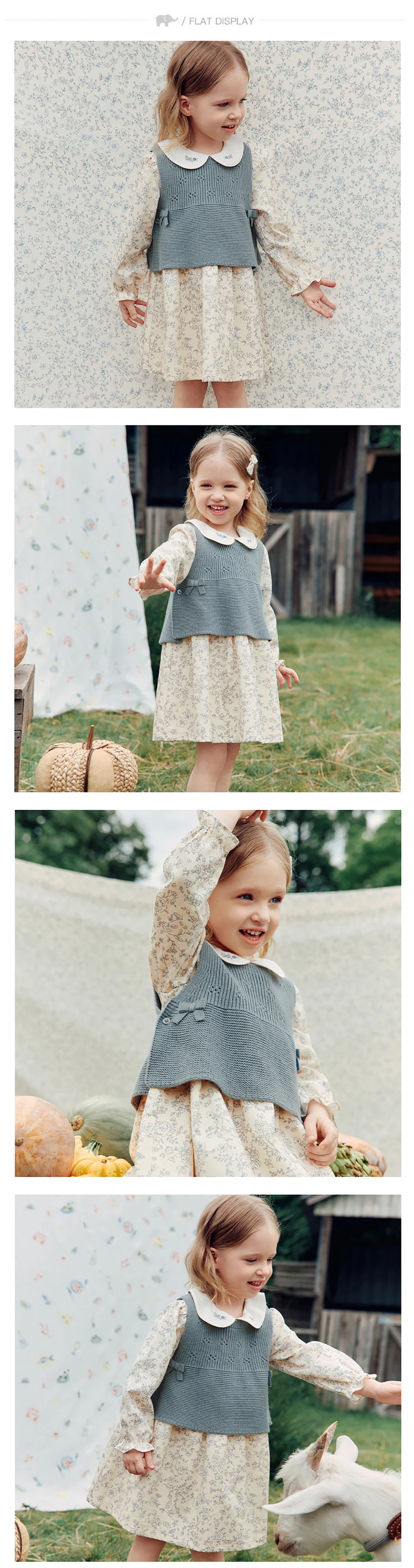 Dave Bella Girls Dresses Autumn Sweater Vest Dress Two Piece Set Sweet Printed Spring Children Princess Elegant Party DB3262985