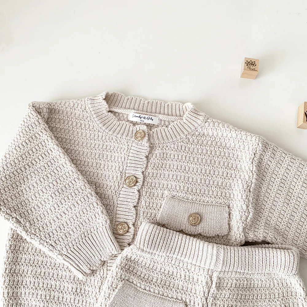 New Autumn Winter Toddlers Girls Knitted Sets Cardigan Sweater Shorts 2pcs Korean Style Baby Kids Princess Outfits
