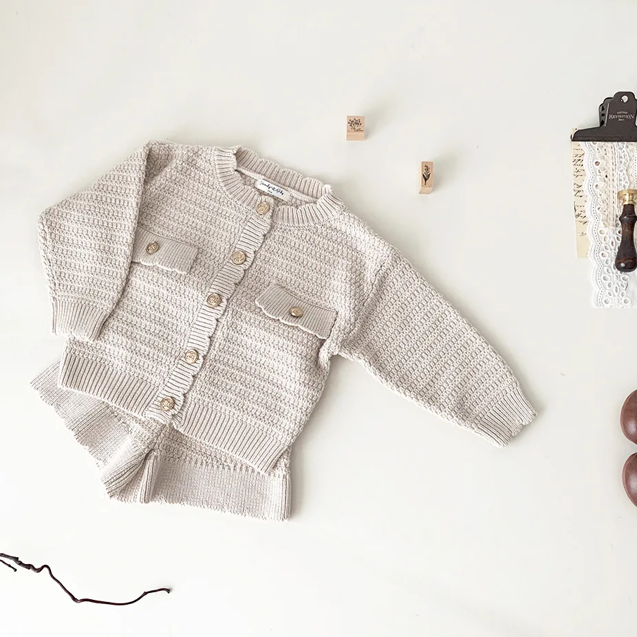 New Autumn Winter Toddlers Girls Knitted Sets Cardigan Sweater Shorts 2pcs Korean Style Baby Kids Princess Outfits