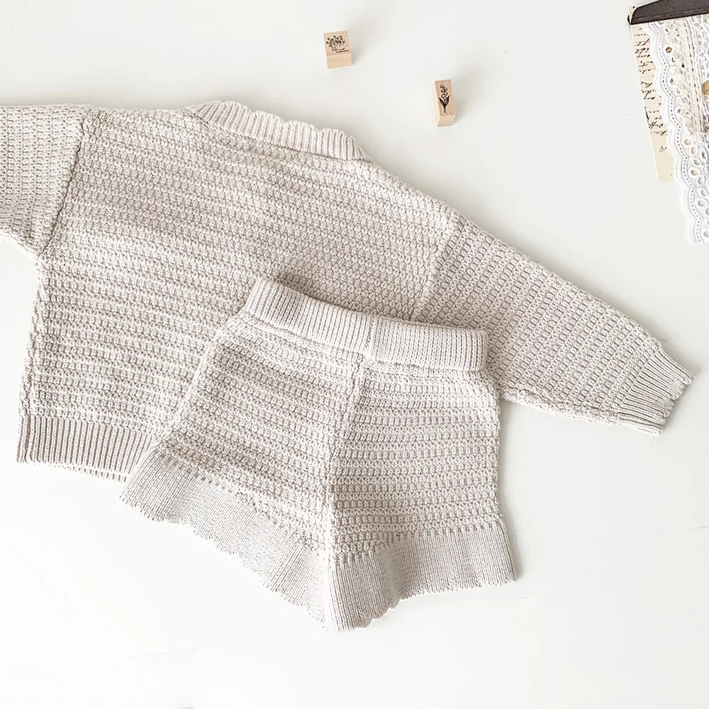 New Autumn Winter Toddlers Girls Knitted Sets Cardigan Sweater Shorts 2pcs Korean Style Baby Kids Princess Outfits