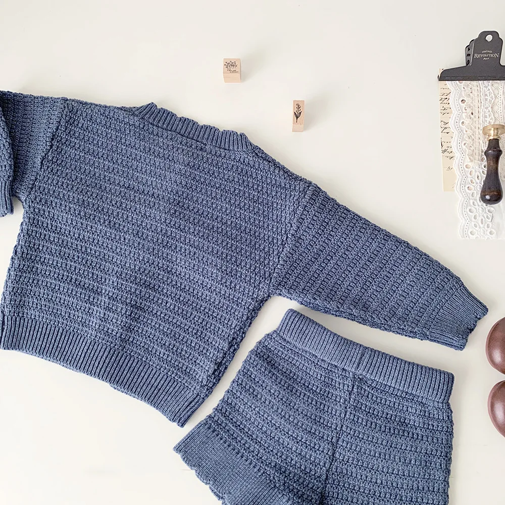 New Autumn Winter Toddlers Girls Knitted Sets Cardigan Sweater Shorts 2pcs Korean Style Baby Kids Princess Outfits