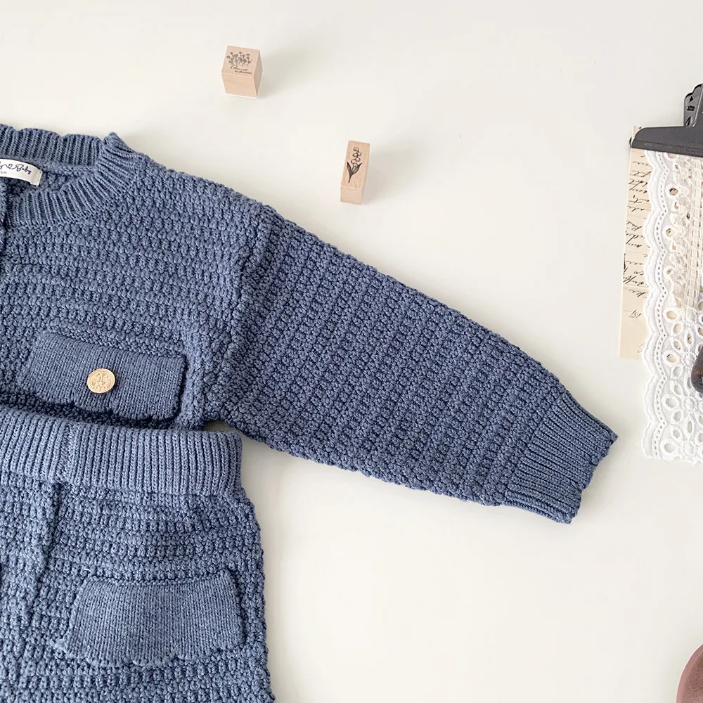 New Autumn Winter Toddlers Girls Knitted Sets Cardigan Sweater Shorts 2pcs Korean Style Baby Kids Princess Outfits
