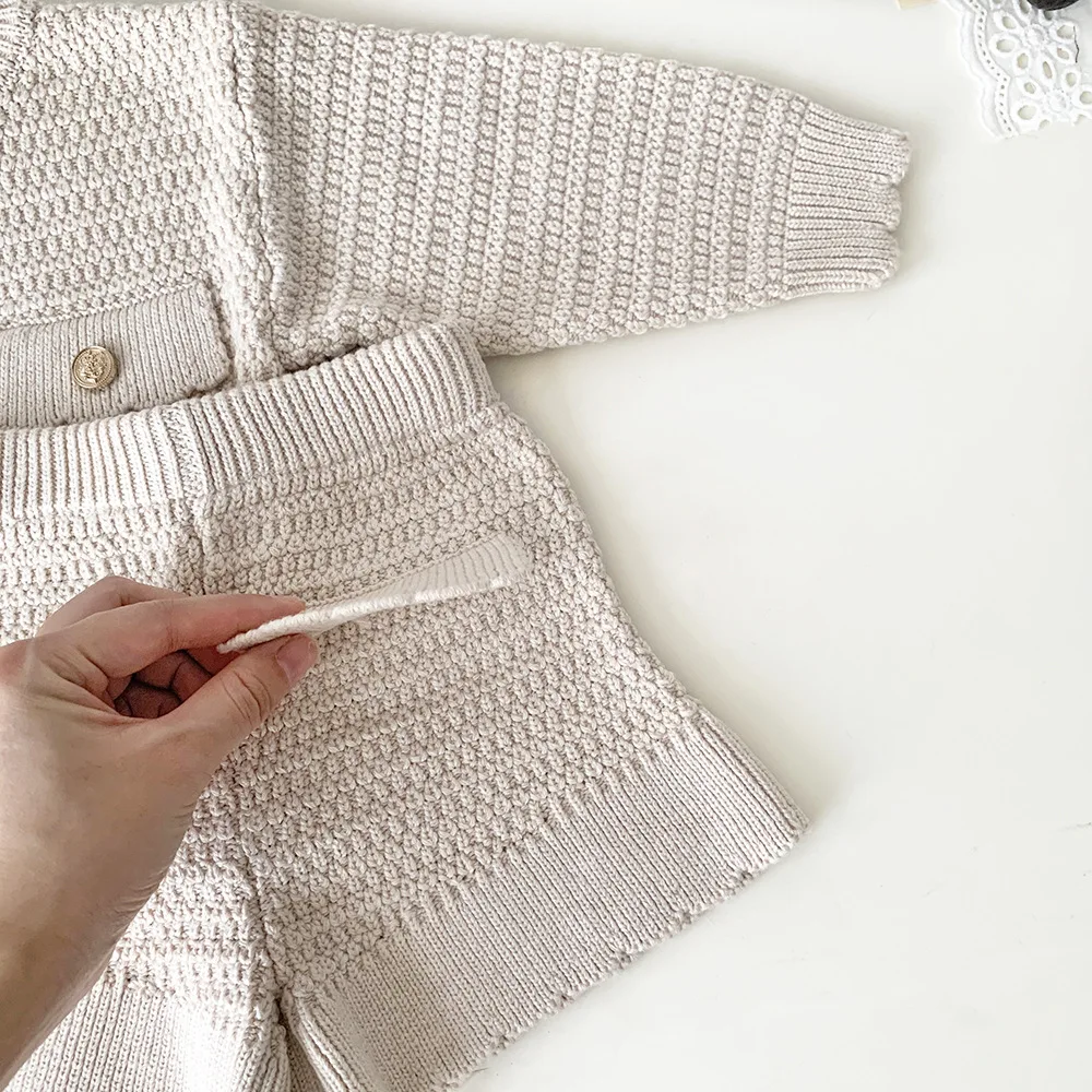New Autumn Winter Toddlers Girls Knitted Sets Cardigan Sweater Shorts 2pcs Korean Style Baby Kids Princess Outfits