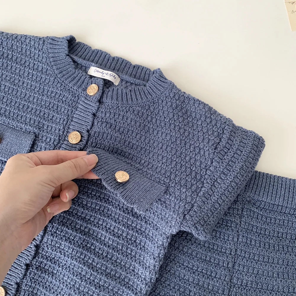 New Autumn Winter Toddlers Girls Knitted Sets Cardigan Sweater Shorts 2pcs Korean Style Baby Kids Princess Outfits