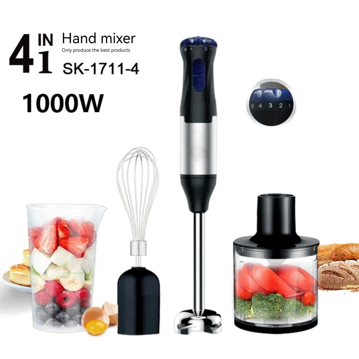 GECOFEER 700W 4in1 Electric Hand Blender,stainless steel blade hand blender, meat and vegetable,egg juicer set Baby Food Processor