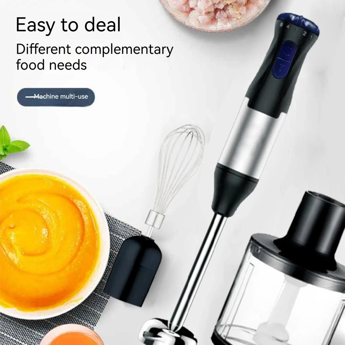 GECOFEER 700W 4in1 Electric Hand Blender,stainless steel blade hand blender, meat and vegetable,egg juicer set Baby Food Processor