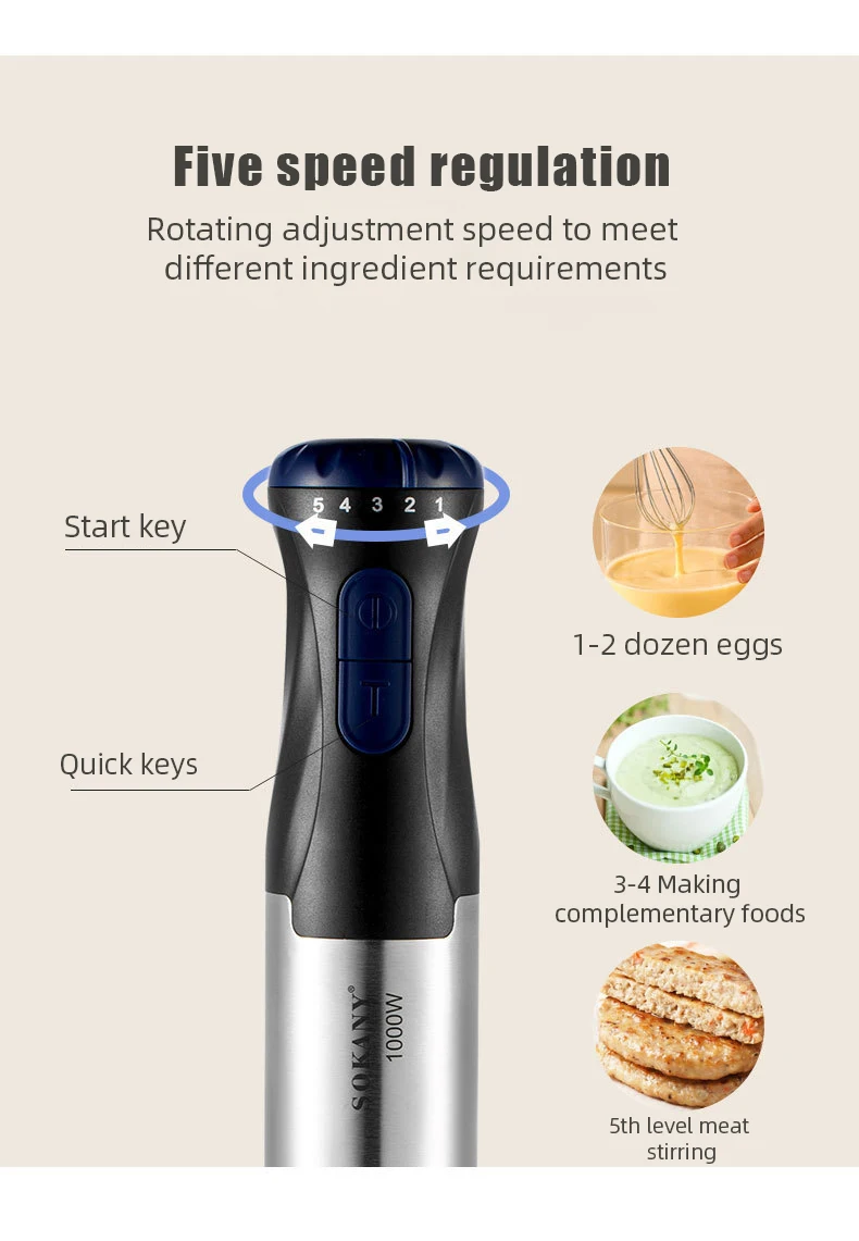 GECOFEER 700W 4in1 Electric Hand Blender,stainless steel blade hand blender, meat and vegetable,egg juicer set Baby Food Processor