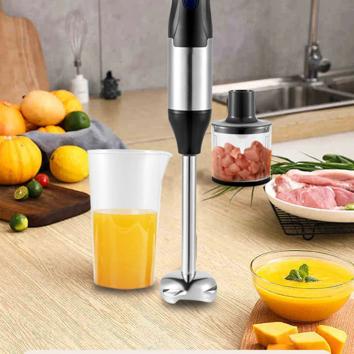 GECOFEER 700W 4in1 Electric Hand Blender,stainless steel blade hand blender, meat and vegetable,egg juicer set Baby Food Processor