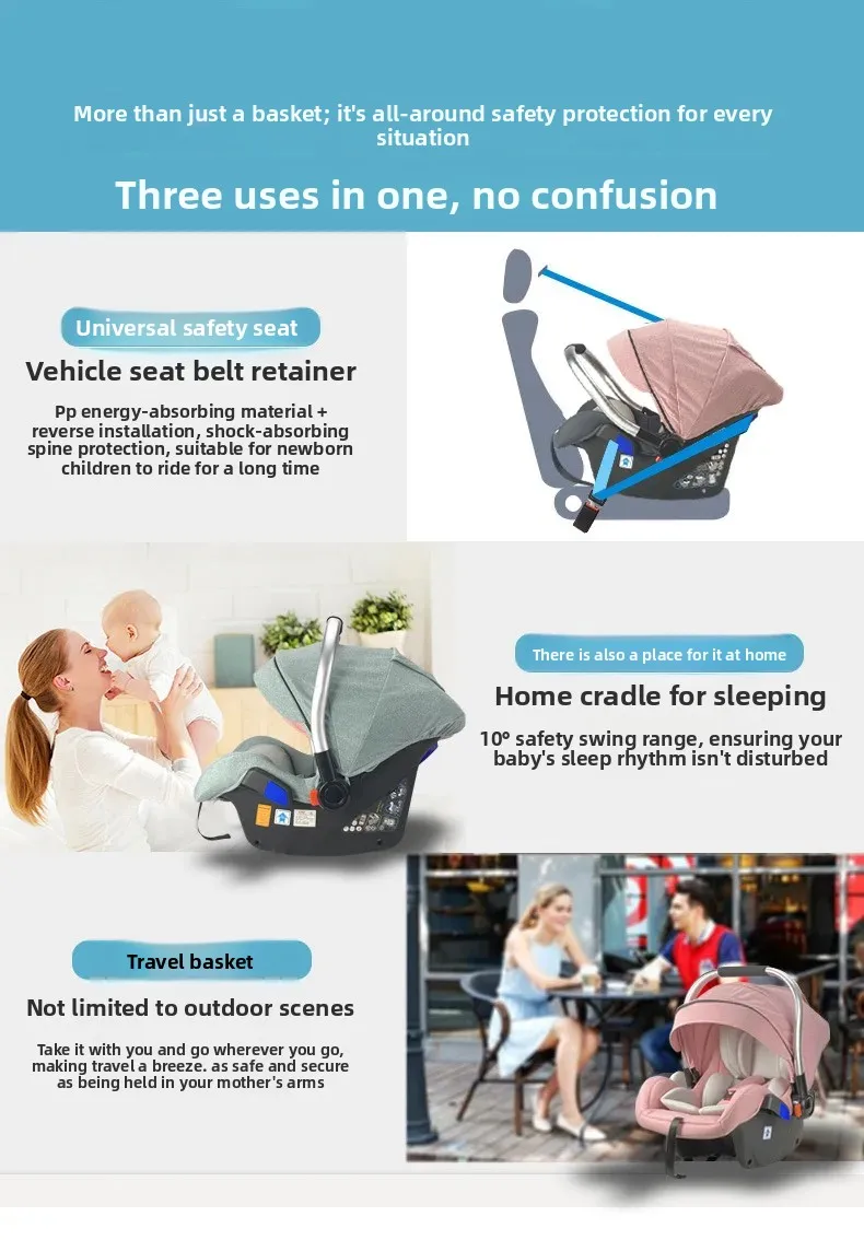 Babyfond Baby Basket Infant Car Seat, Portable Newborn Safety Carrycot Carrier for Outdoor Travel
