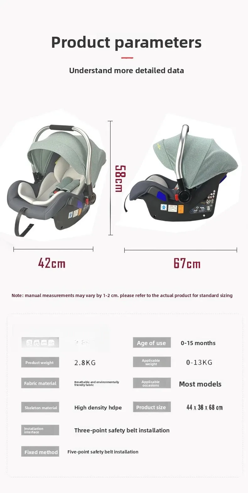 Babyfond Baby Basket Infant Car Seat, Portable Newborn Safety Carrycot Carrier for Outdoor Travel