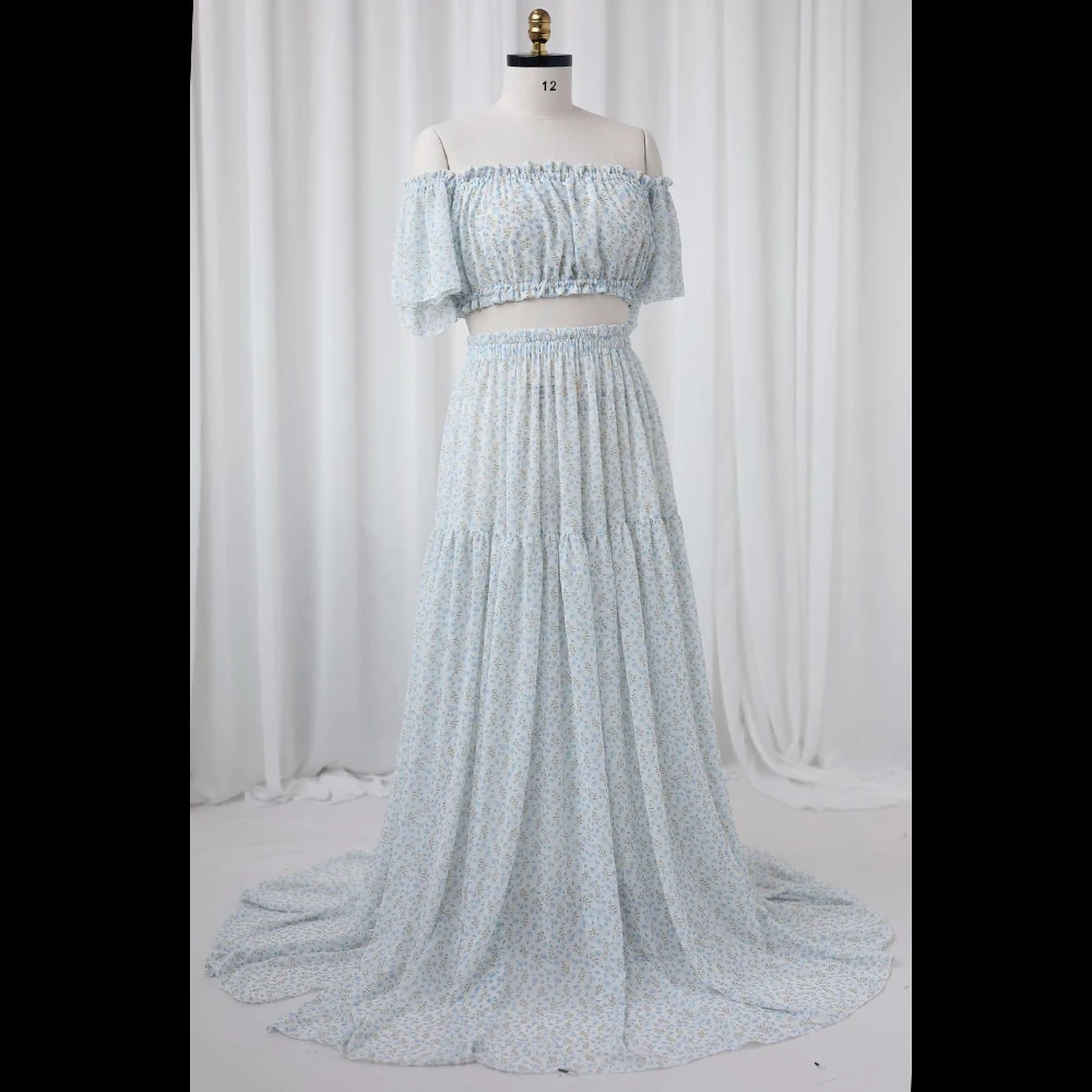 Photoshoot Dress For Women Floral chiffon Two-Piece Long Sleeved&Short Sleeved Short Top Maternity Dresses For Baby Showers