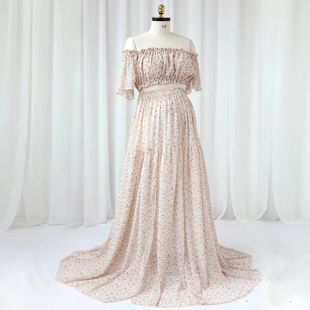 Photoshoot Dress For Women Floral chiffon Two-Piece Long Sleeved&Short Sleeved Short Top Maternity Dresses For Baby Showers