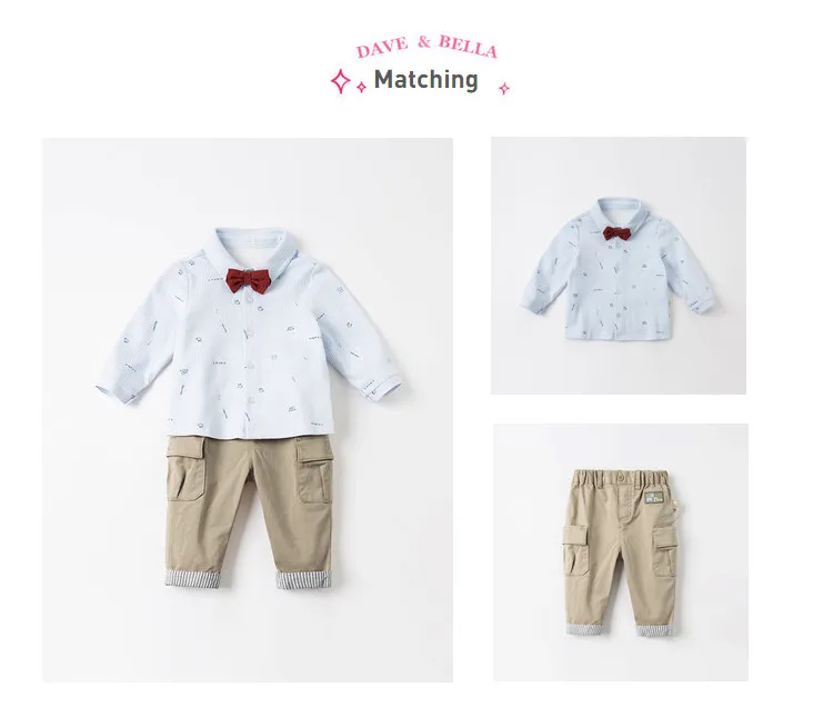 DBS16289 dave bella spring baby boys fashion cartoon pockets pants children full length kids pants infant toddler trousers