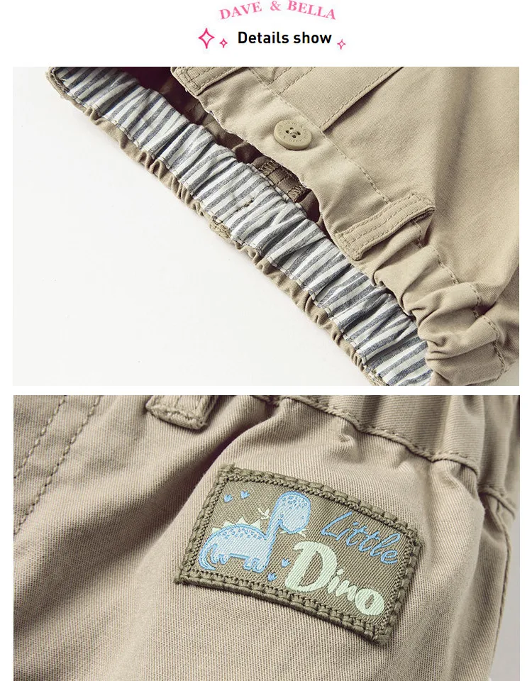DBS16289 dave bella spring baby boys fashion cartoon pockets pants children full length kids pants infant toddler trousers