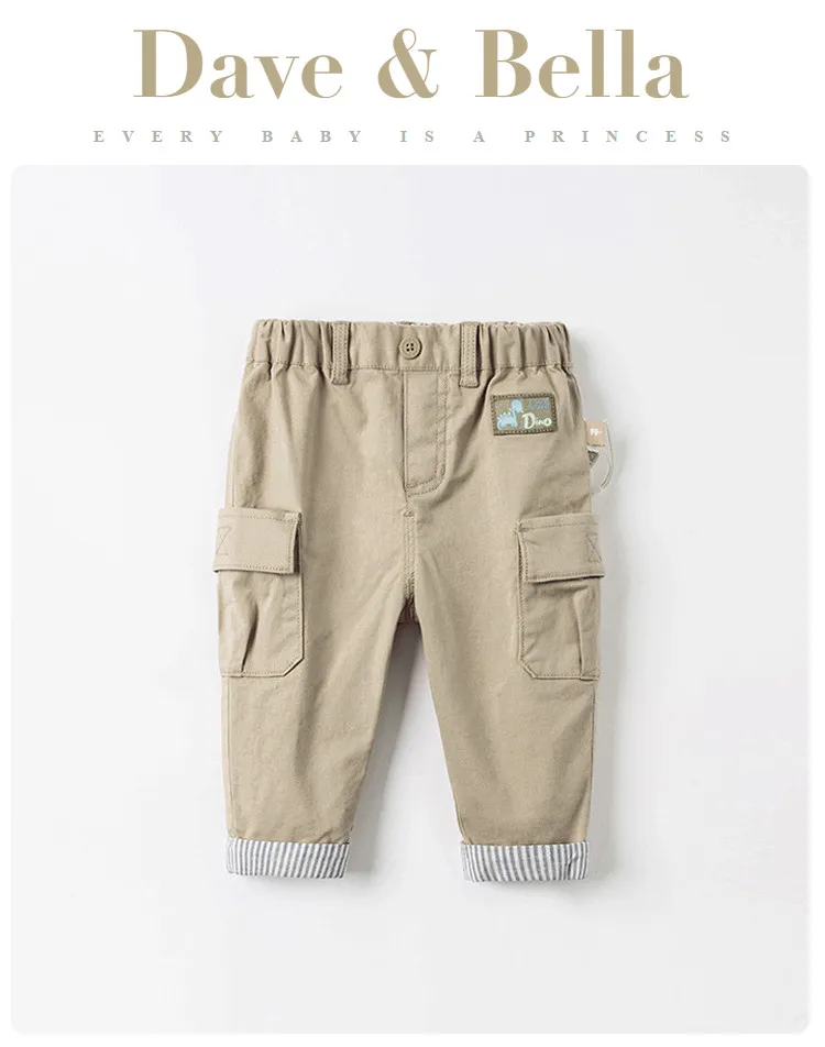 DBS16289 dave bella spring baby boys fashion cartoon pockets pants children full length kids pants infant toddler trousers