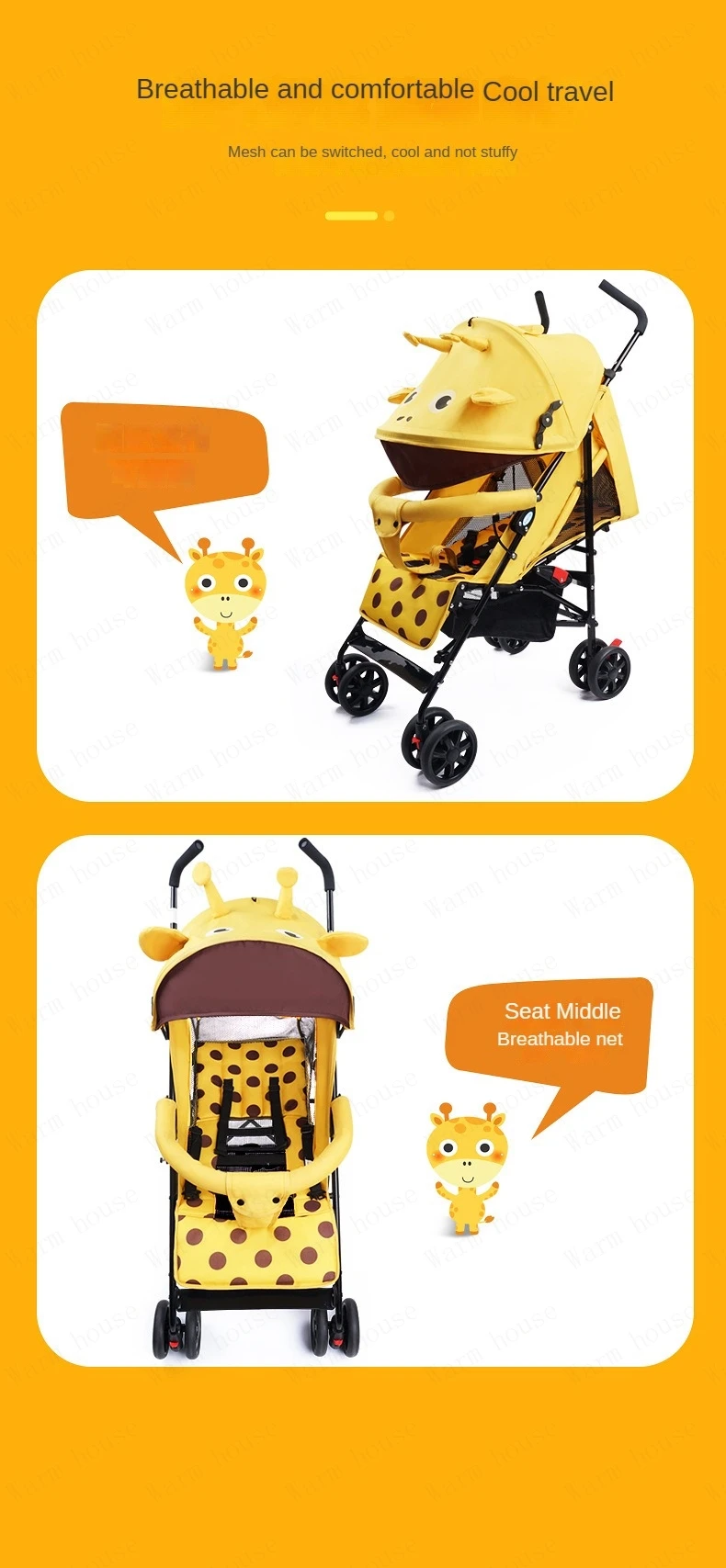 portable baby stroller Simple folding children's shock absorber car Refreshing and breathable baby carriage Can sit or lie down