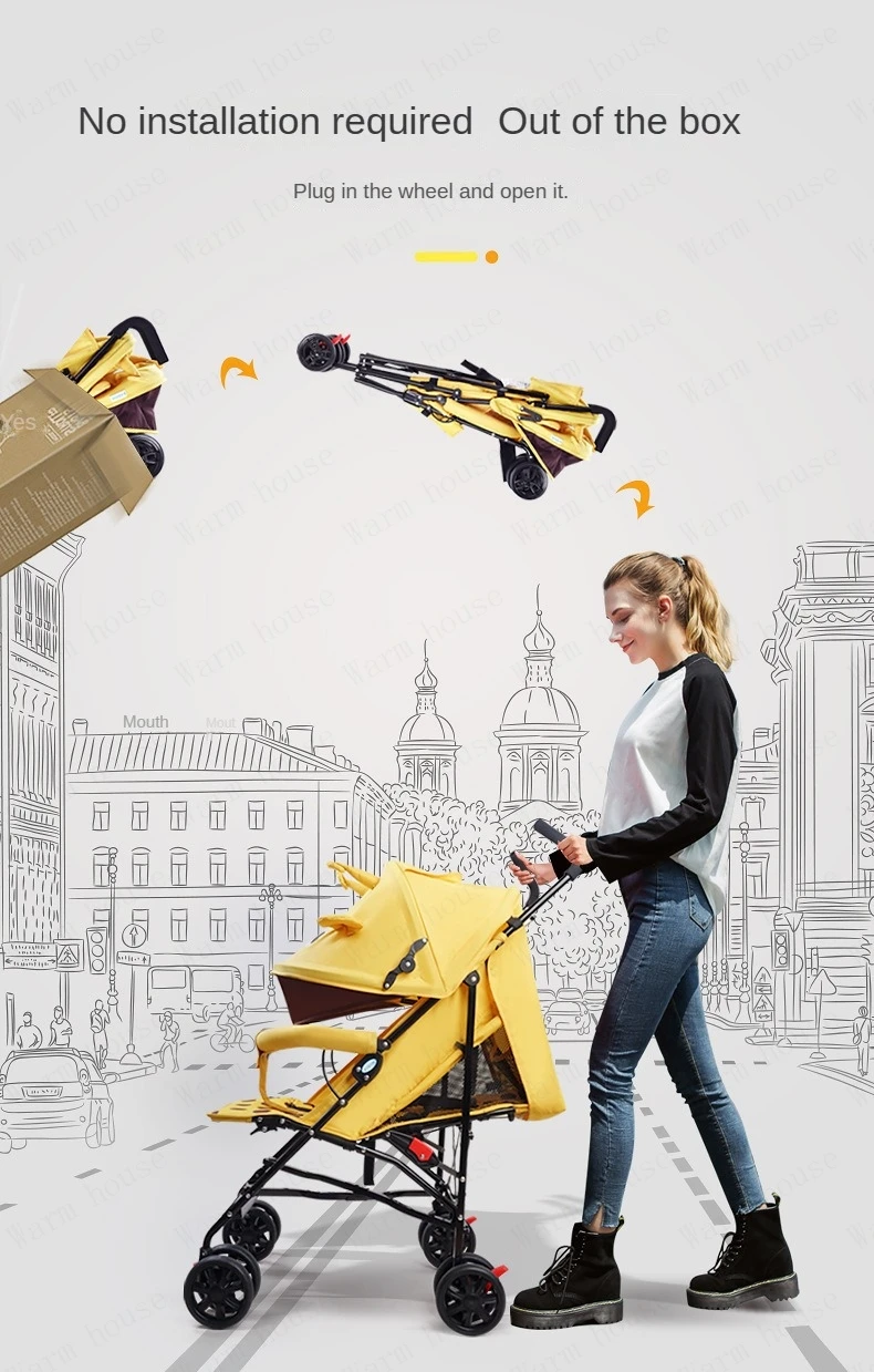 portable baby stroller Simple folding children's shock absorber car Refreshing and breathable baby carriage Can sit or lie down