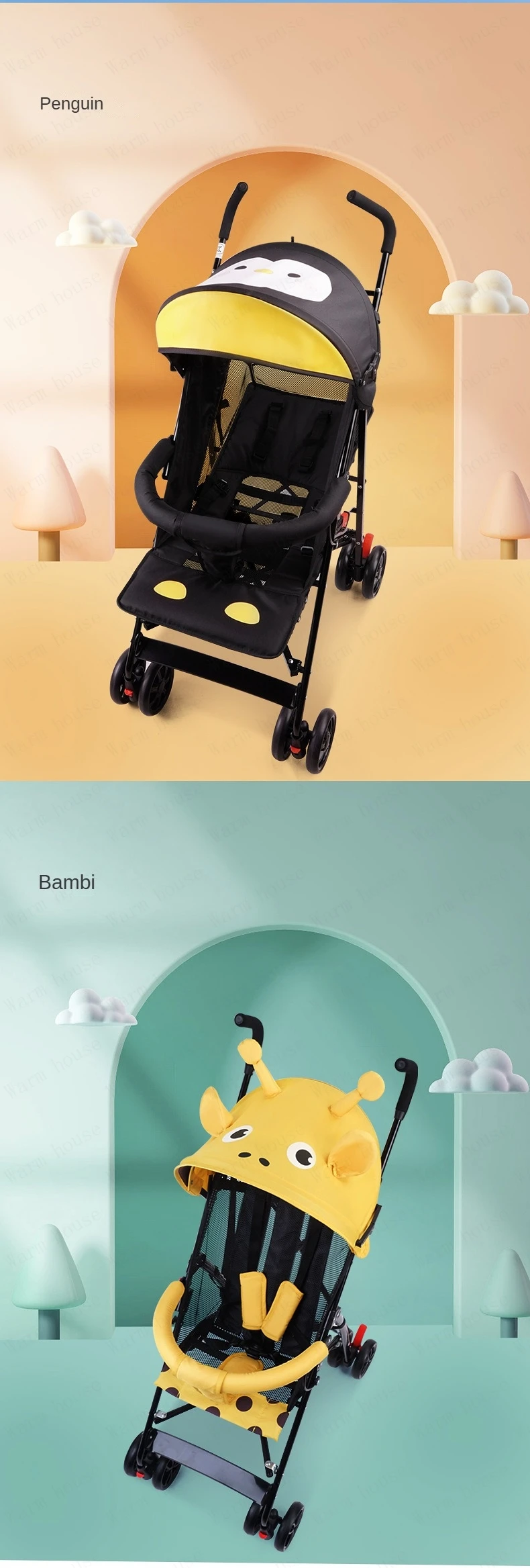 portable baby stroller Simple folding children's shock absorber car Refreshing and breathable baby carriage Can sit or lie down