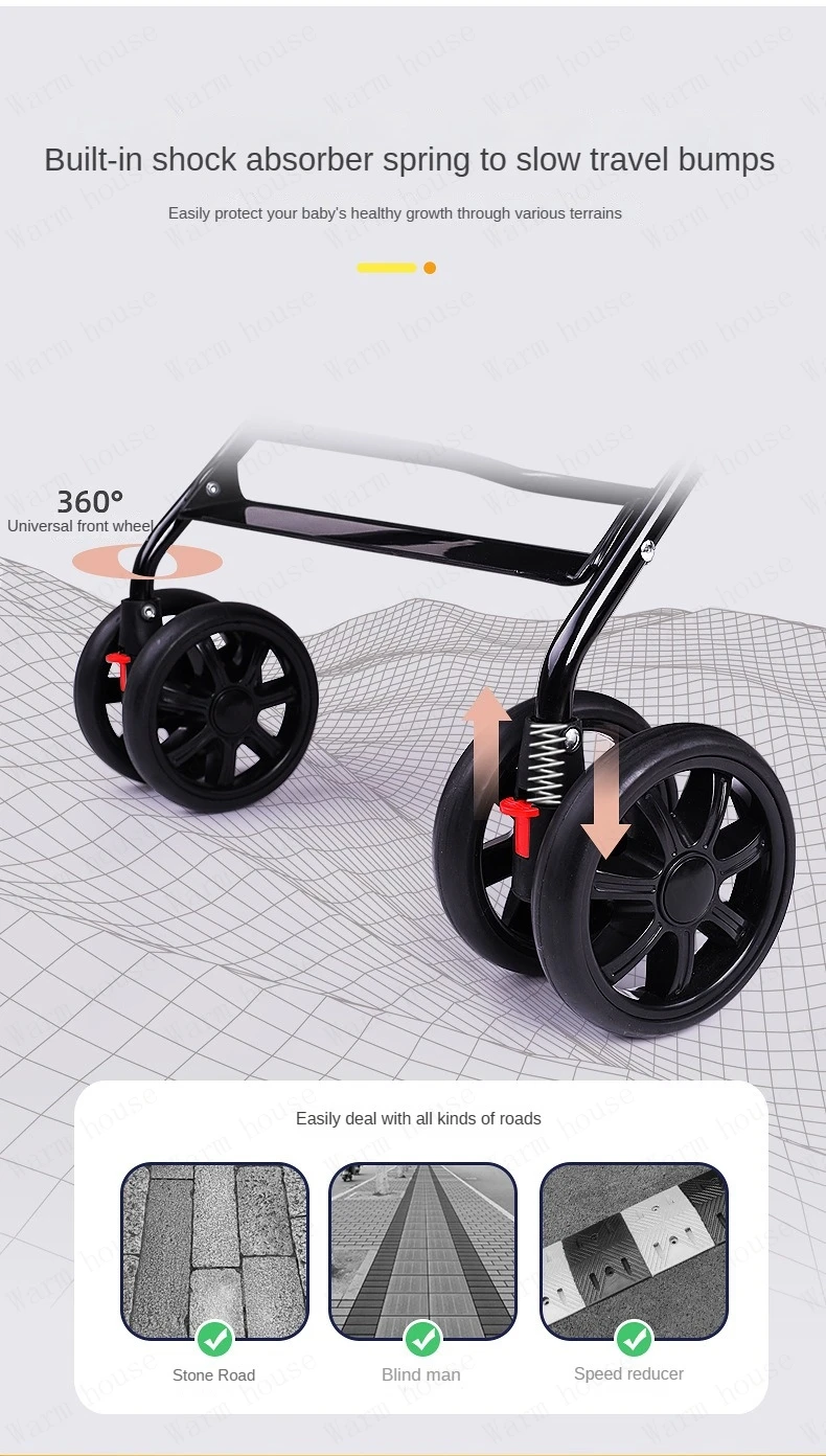 portable baby stroller Simple folding children's shock absorber car Refreshing and breathable baby carriage Can sit or lie down