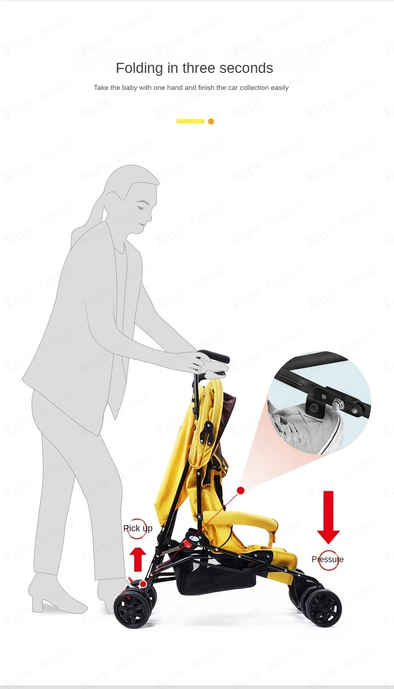 portable baby stroller Simple folding children's shock absorber car Refreshing and breathable baby carriage Can sit or lie down