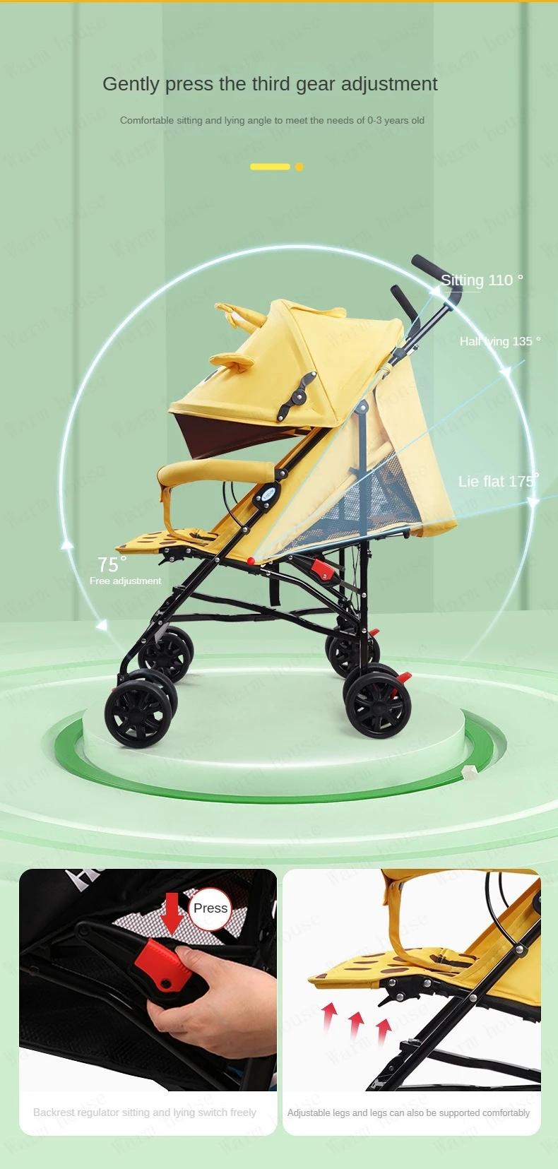 portable baby stroller Simple folding children's shock absorber car Refreshing and breathable baby carriage Can sit or lie down
