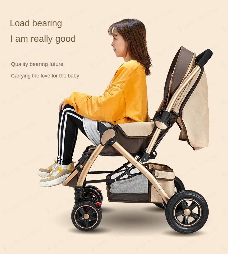 Four-wheel Strollers High Landscape Strollers Baby Car Trolley Pram Baby Carriage Foldable and Washable Multifunctional Stroller